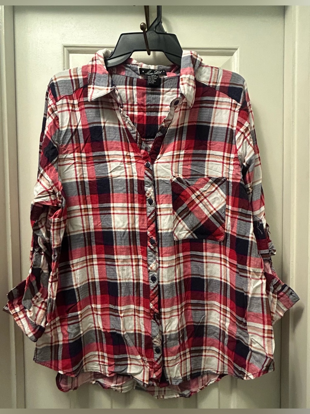 Miss Lili Red, Navy & White Plaid Button-Down Shirt